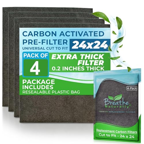 Breathe Naturally Universal Cut To Fit Carbon Activated Air Filter - Replacement Charcoal Filters - Pre Filter Carbon Sheet for Air Purifier, Vent Filters & More - Made in USA (Pack of 4, 24x24) - size: 4 Pack, style: 24x24