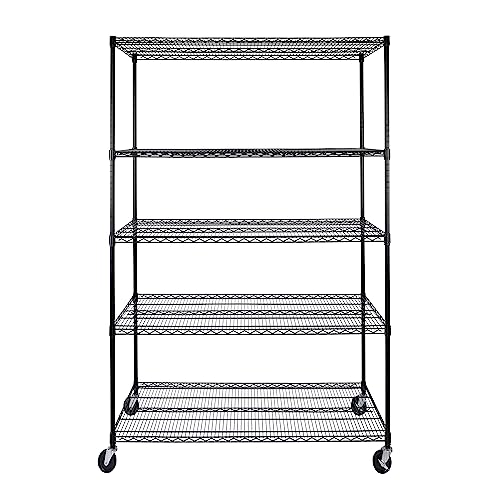 UltraDurable 5-Tier NSF Steel Wire Shelving, 48"W x 24"D x 76"H, Black - color: Black, size: 5-Tier Shelving, 48" W x 24" D