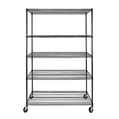 UltraDurable 5-Tier NSF Steel Wire Shelving, 48"W x 24"D x 76"H, Black - color: Black, size: 5-Tier Shelving, 48" W x 24" D
