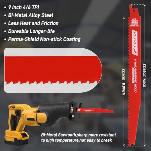 50 Pack 9 Inch 4/6 Tpi Reciprocating Saw Blades Bi-Metal with Coating Stud and Reciprocating Saw Blades for Cutting Embedded Wood Metals PVC Pallets etc - size: 9in 50Pack, style: 4/6 Tpi