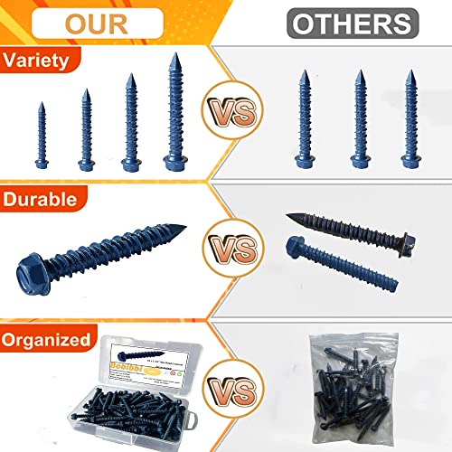 3/16 x 2-3/4" Hex Head Concrete Screw Anchor, for Anchoring to Masonry, Block or Brick (100Pcs) - size: 3/16 x 2-3/4", style: Hex Head
