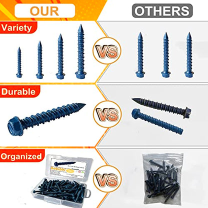 3/16 x 2-3/4" Hex Head Concrete Screw Anchor, for Anchoring to Masonry, Block or Brick (100Pcs) - size: 3/16 x 2-3/4", style: Hex Head