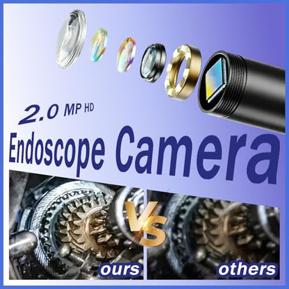 Industrial Endoscope Camera, 1920P HD Borescope with 8 Adjustable LED Lights, IP67 Waterproof Semi-Rigid Cable, for Car Repair, Pipe Inspection, Home Appliance Maintenance, iOS & Android