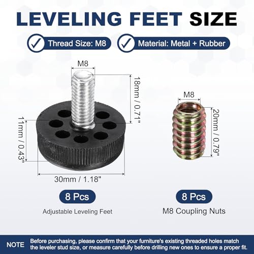 uxcell 8Pcs M8 Thread Adjustable Furniture Levelers, 1.18 x 1.18 - size: M8 x 1.18" x 1.18"