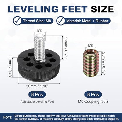 uxcell 8Pcs M8 Thread Adjustable Furniture Levelers, 1.18 x 1.18 - size: M8 x 1.18" x 1.18"