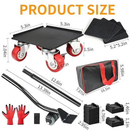 Furniture Dolly Set 5 Wheels with 360° Wheels and Wheels Lockable Brakes, 1400LBS Furniture Movers for Home Office Furniture Appliances Labor Easing Mover