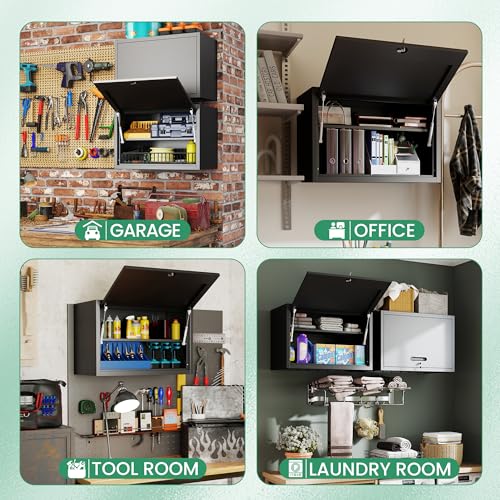 Metal Wall Cabinet, Garage Wall Cabinet with Adjustable Shelf for Garage, Tool Room, Kitchen, Assembly Required(Black) - color: Black, size: 1 Drawer