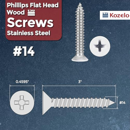 50pcs Phillips Wood Screws #14x1-1/2 304 Stainless Steel White Head - color: White Head, size: #14x1-1/2"