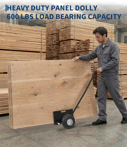 Garvee Panel Dolly with Extended Handle, 660 LBS Capacity, Heavy Duty Drywall Cart with 10" Solid Rubber Wheels, Panel Cart for Sheetrock Plywood & Doors Transport - color: Black