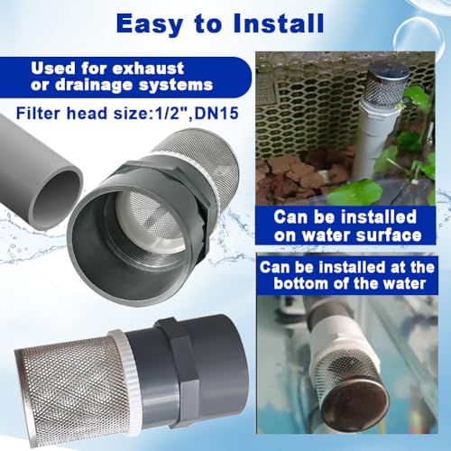 1/2" inch stainless steel filter cover connected to 1/2" grey pvc filter DN15 water pipe, suction strainer used to remove debris and reduce solid entry(1pcs) - size: 1/2"DN15