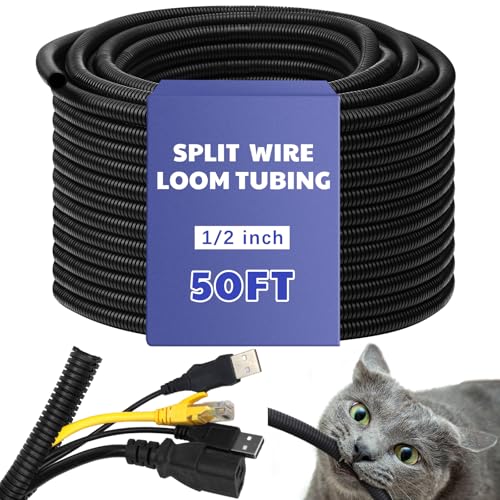 Kanayu 1/2''-50 Ft Split Wire Loom Tubing, Black Flame Retardant - color: Black, size: 1/2''-50 Ft