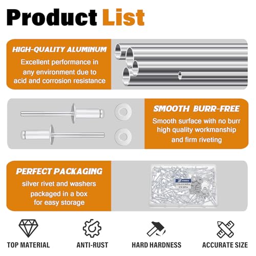 3/16" x 3/8" Silver Aluminum Pop Rivets with Stainless Steel Washers 4.8 x 10mm Blind Rivet Assortment Kit (Pack of 130pcs) - size: 3/16*3/8