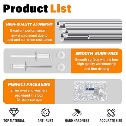 3/16" x 3/8" Silver Aluminum Pop Rivets with Stainless Steel Washers 4.8 x 10mm Blind Rivet Assortment Kit (Pack of 130pcs) - size: 3/16*3/8