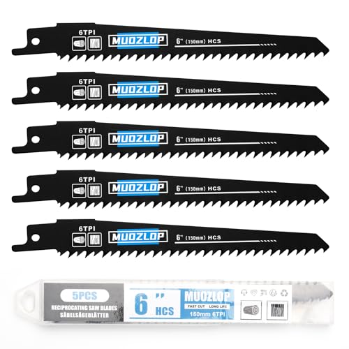 5Pack 6inch 6TPI Woodcutting Reciprocating Saw Blades Set - size: 6TPI/6 inch