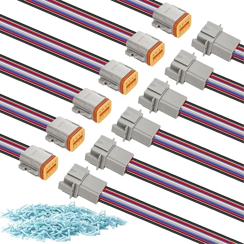 Deutsch DT 8 Pin Wiring Harness Connector 6 Kits, Deutsch Male Female 2 Wire Way Waterproof Automotive Electrical Connector 16 AWG with Heat Shrink Tubing for Car Truck Boat, Grey - color: 6 Sets-Grey, size: 8Pin