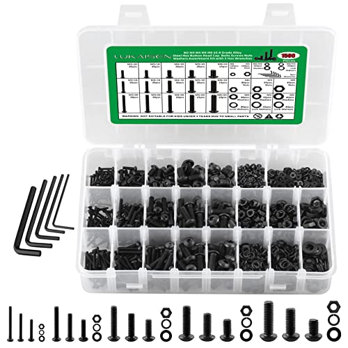 M2-M6 Metric Screw Assortment,1500PCS Hex Socket Button Head - size: M2 M3 M4 M5 M6 1500pcs 2