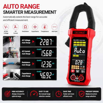 True RMS Digital Clamp Meter 6000 Counts Multimeter, AC/DC Voltage 600A AC Current Tester, NCV Non-Contact Voltage & Live Wire Detector, Auto Range Overload Protection for Home Industrial Repair
