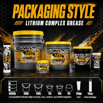 Lithium Complex Grease Superkote 2000 | Multipurpose | NLGI 2 | EP | High Temp | Automotive | Construction | Industry | Gear | Wheel Bearing | Axle | Ball Joint |White | 1 LB Can