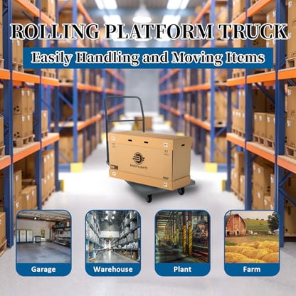 Heavy Duty Platform Truck Moving Flatbed Cart, Steel Flatbed Cart for Luggage Moving, Shopping, 48"x24"Push Dolly, 2000 LBS Dolly Cart Flatform with Wheels and Handle (48"x24") - size: 48"x24"