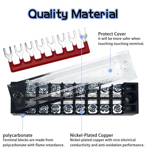 6 Sets 8/10/12 Positions 600V 15A Terminal Blocks Ground Circuit Dual Row Bus Bar Wire Screw Terminal Block Kit with Cover 600V Pre Insulated Terminal Strip WW004-15081012 - size: 15A 8P+10P+12P