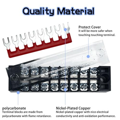 6 Sets 8/10/12 Positions 600V 15A Terminal Blocks Ground Circuit Dual Row Bus Bar Wire Screw Terminal Block Kit with Cover 600V Pre Insulated Terminal Strip WW004-15081012 - size: 15A 8P+10P+12P