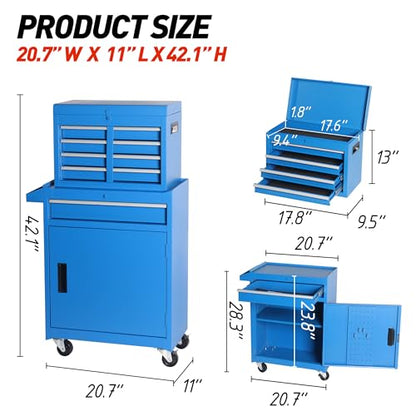 5-Drawer Rolling Tool Chest with Detachable Top Toolbox - color: Blue, style: 5 drawer-detachable