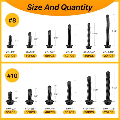 480PCS Hex Washer Head Self Drilling Screws (Black) - color: Black