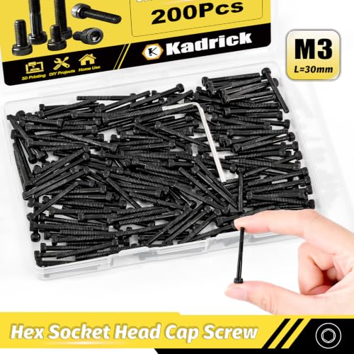 KADRICK 200PCS M3 x 30mm Hex Socket Head Cap Screws, Partially Threaded - size: M3x30MM 200PCS