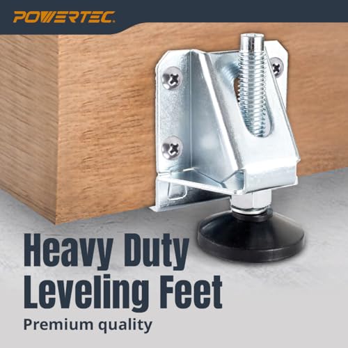POWERTEC Leveling Feet 4PK, Heavy Duty Adjustable Furniture Leg Levelers with Nylon Foot, Screws & Lock Nuts for Workbenches, Cabinets, Tables & Shelving (71136V) - size: Leg Leveler, Set of 4