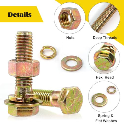 800PCS 1/4-20, 5/16-18, 3/8-16, 1/2-13 Hex Bolts & Nut Assortment Kit - size: 1/4-20 5/16-18 3/8-16 1/2-13 800pcs