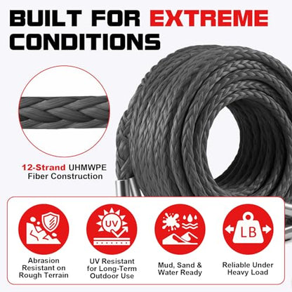 Synthetic Winch Rope Extension - 3/8" x 50ft 27000 lbs Heavy Duty Extension Winch Line Cable Replacement for ATV UTV Off Road Vehicle Jeep Truck - Grey - color: Grey, size: 3/8 Inch x 50 Feet