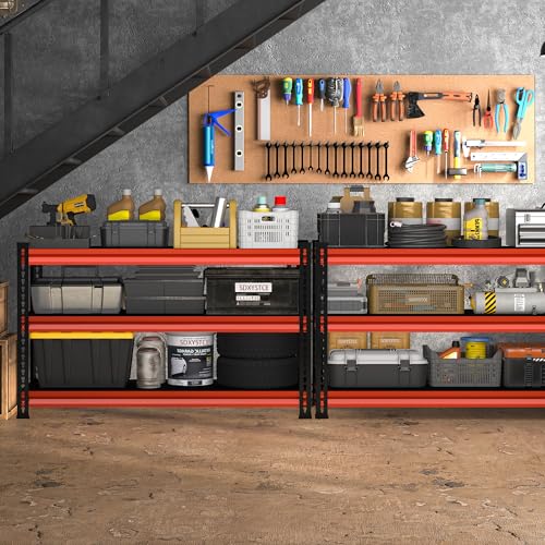 48" W Garage Shelving Heavy Duty, 1500LBS Loads Adjustable Garage Storage Shelves, 3-Tier Metal Shelving Units and Storage Racks, Industrial Utility Shelf,48" Wx18 Dx39 H,Red - color: Red, size: 48" W×18" D-3tier