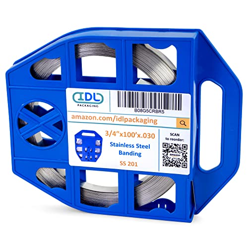 IDL Packaging 3/4" x 100' x .030" Stainless Steel 201 Banding in Plastic Self-Dispensed Case - Highest Break Strength and Shock Resistance Banding - Excellent for Extra Cold Environments - size: 3/4" x 100' x 0.030", style: 201 stainless steel