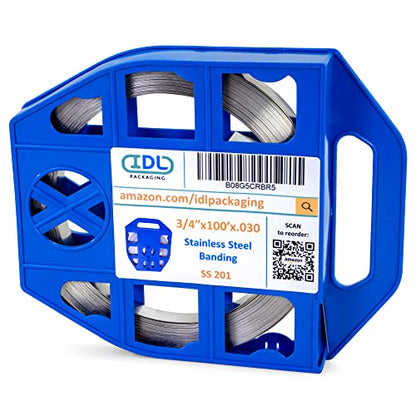 IDL Packaging 3/4" x 100' x .030" Stainless Steel 201 Banding in Plastic Self-Dispensed Case - Highest Break Strength and Shock Resistance Banding - Excellent for Extra Cold Environments - size: 3/4" x 100' x 0.030", style: 201 stainless steel