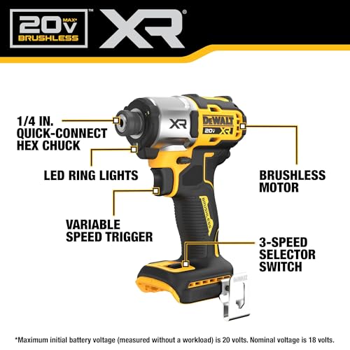 DEWALT 20V MAX XR Impact Driver, 1/4 Inch High Torque Brushless 3 Speed Premium Cordless with LED Light, Extended Runtime, Tool Only (DCF845B) - style: NEW - 20V MAX XR Impact Driver Bare Tool