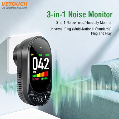 Decibel Meter, Plug-in Sound Level Meter, 3-in-1 Sound Decibel Meter & Noise Decibel Meter, Decibel Meter Sound Level Reader for Wall, Apartment, Classroom, RV & Home, 30-130dBA