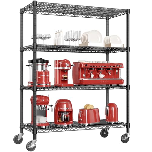 IZEUK Garage Shelving Wide Storage Shelves 4 Tier Metal Shelves 3200 LBS Heavy Duty Adjustable Utility Shelf Rack Black 23.6" D x 53.1" W x 73.6" H - color: Black, size: 4 Tier, 23.6" D x 53.1" W x 73.6" H