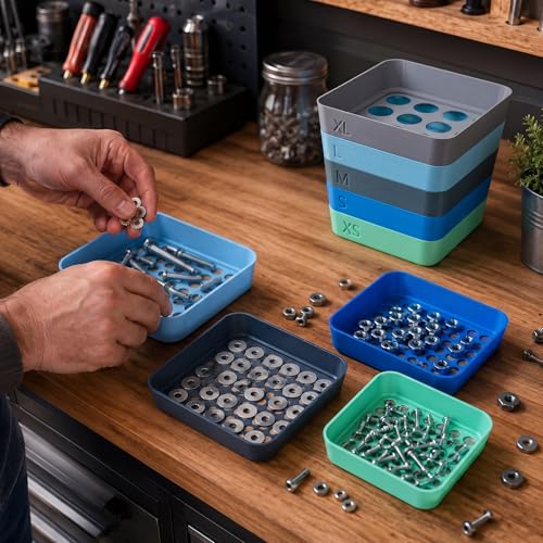 Rtteri 5 Pack Stackable Sorting Trays with 5 Sizes Holes, Classic, Muted