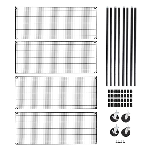 UltraDurable 4-Tier NSF Steel Wire Shelving, 60"W x 24"D x 76"H, Black - color: Black, size: 4-Tier Shelving, 60" W x 24" D