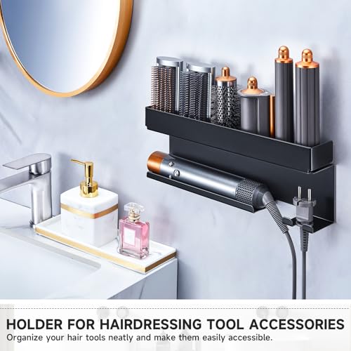 Storage Hair Dryer Holder for Curling Iron Accessories, Hair Tool Organizer Wall Mount, Curling Iron Holder Organizer, Bathroom Hair Straightener Holder Stand for Styler Attachments Organizer, Black - color: Black