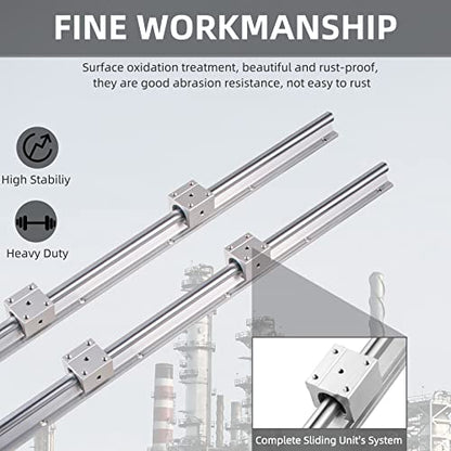 ANWOK Linear Rail 2X SBR25-600mm Linear Guideway Rail + 4 SBR25UU Bearing Blocks for 25mm Fully suppoeted Shaft Rod for CNC - size: 600mm, style: SBR25
