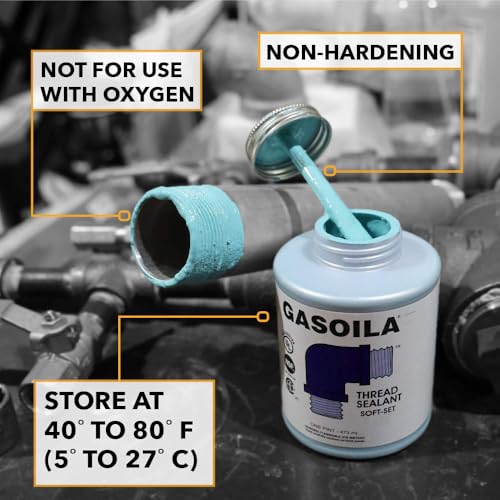 Gasoila Soft-Set Pipe Thread Sealant – Non-Hardening Paste for Metal & Plastic, 1/4 Pint with Brush Cap – Reliable Leak Prevention, Drip-Resistant, Temp Range -100 to 600°F, Made in USA