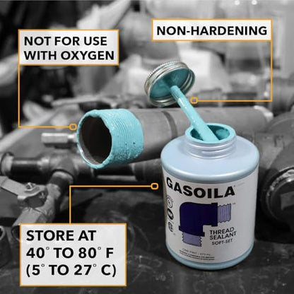 Gasoila Soft-Set Pipe Thread Sealant – Non-Hardening Paste for Metal & Plastic, 1/4 Pint with Brush Cap – Reliable Leak Prevention, Drip-Resistant, Temp Range -100 to 600°F, Made in USA