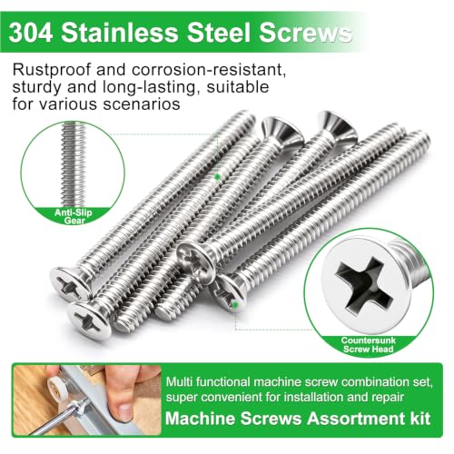 Twidec/#8-32x1-5/8 inch Flat Head Machine Screws Assortment kit,30PCS 304 Stainless Steel Phillips Flat Head Electricians Screws Long for Electrical Wall Plate Switch, Receptacles Mounting Screws - size: #8-32x1-5/8"