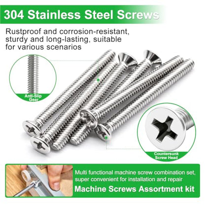 Twidec/#8-32x1-5/8 inch Flat Head Machine Screws Assortment kit,30PCS 304 Stainless Steel Phillips Flat Head Electricians Screws Long for Electrical Wall Plate Switch, Receptacles Mounting Screws - size: #8-32x1-5/8"