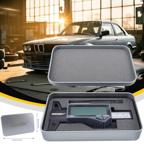 GODESON Digital Tire Tread Depth Gauge - IP54 Waterproof, 2.5" LCD Screen, 3 Modes (Fraction/Inch/MM), 1" Range, Auto-Off, Tire Wear Measure Gauge Tool 32nds for Car, Truck & SUV Tires - style: IP54 IN/MM/FRAC - Grey