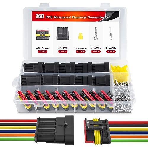 Nilight 260PCS 6 Pin Electrical Connector ‎Plug with Male Female Terminals - size: 6Pin Connector 200Pcs