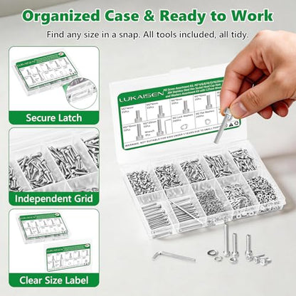 981 Pcs M2 Hex Socket Cap Screws Nuts Washers Wrench Kit, 304 SS - size: SS M2 981pcs 3