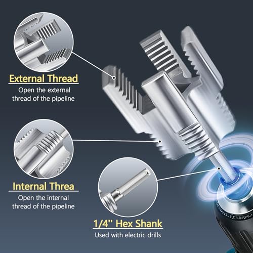 4Pcs PVC Pipe Threader, Dual-Function Pipe Thread Cutting Tool, Pipe Tapping and Threading Tool, 1/2" 3/4" Dies, Electric Drill Compatible for PVC PPR Repair