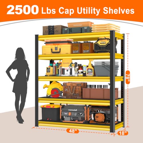 Metal Storage Garage Shelving - 48" W x 18" D x 78" H Black&Yellow - size: 5T-YL-48"Wx18"D